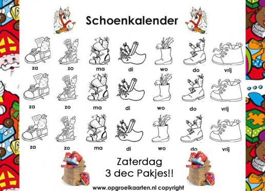 Sinterklaas schoenkalender zwart wit 3 dec