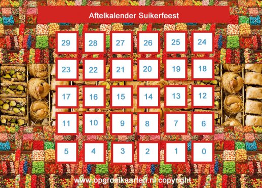 Aftelkalender suikerfeest 29 dagen